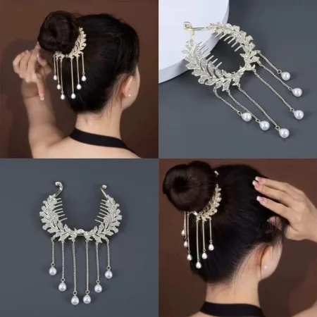 Pearl Tassel Hair Clip With Eaer Ring free