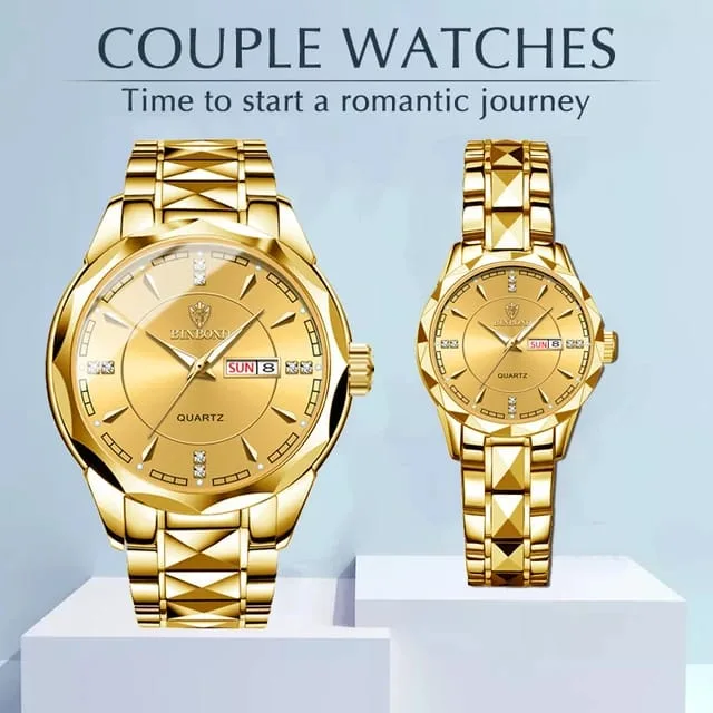 Waterproof Men Gold Quartz Watch Stainless Steel